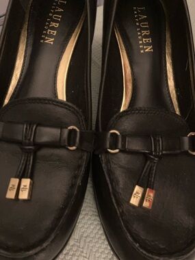 Lauren Ralph Lauren Black Leather Loafers with Gold-Tone Accents